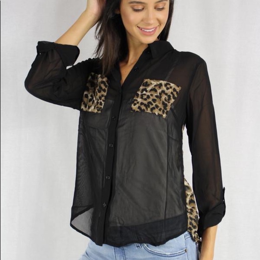 Sheer leopard button up blouse